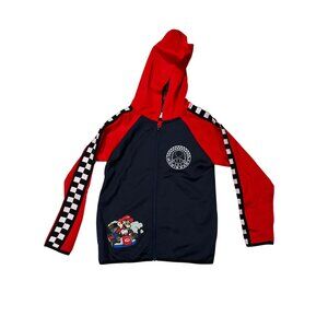 Mario Kart Boys Red/Blue Zip Hoodie Size 6/7 Checkered Sleeves Nintendo Logo